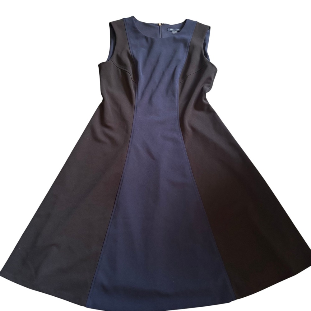 Tommy Hilfiger A-Line Fit & Flare Women's Dress Navy Black Colorblock‎ Size 10 - Picture 2 of 7
